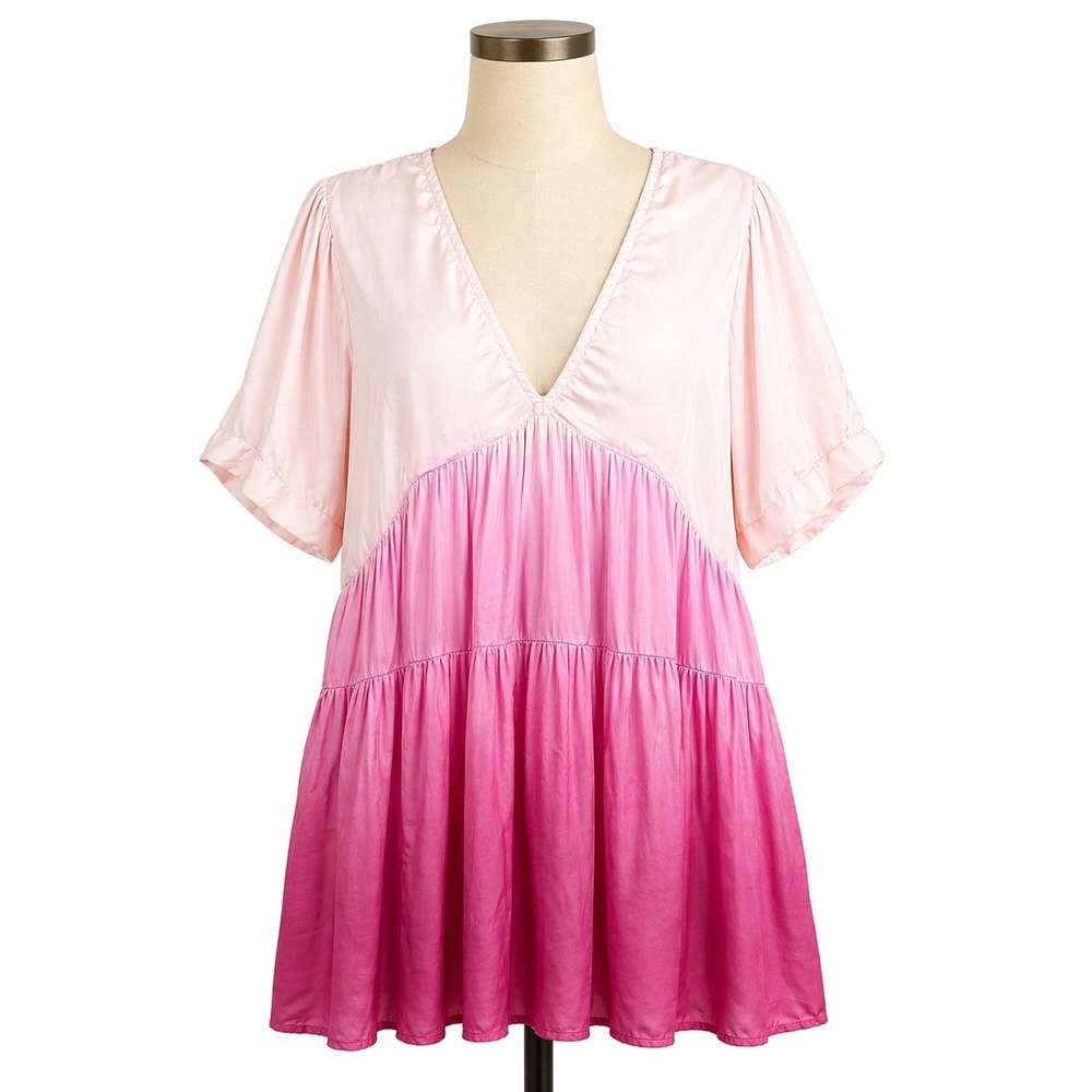 Free‎ People Ombre Tiered Babydoll Top Size S Pink V Neck Romantic Coquette Y2K